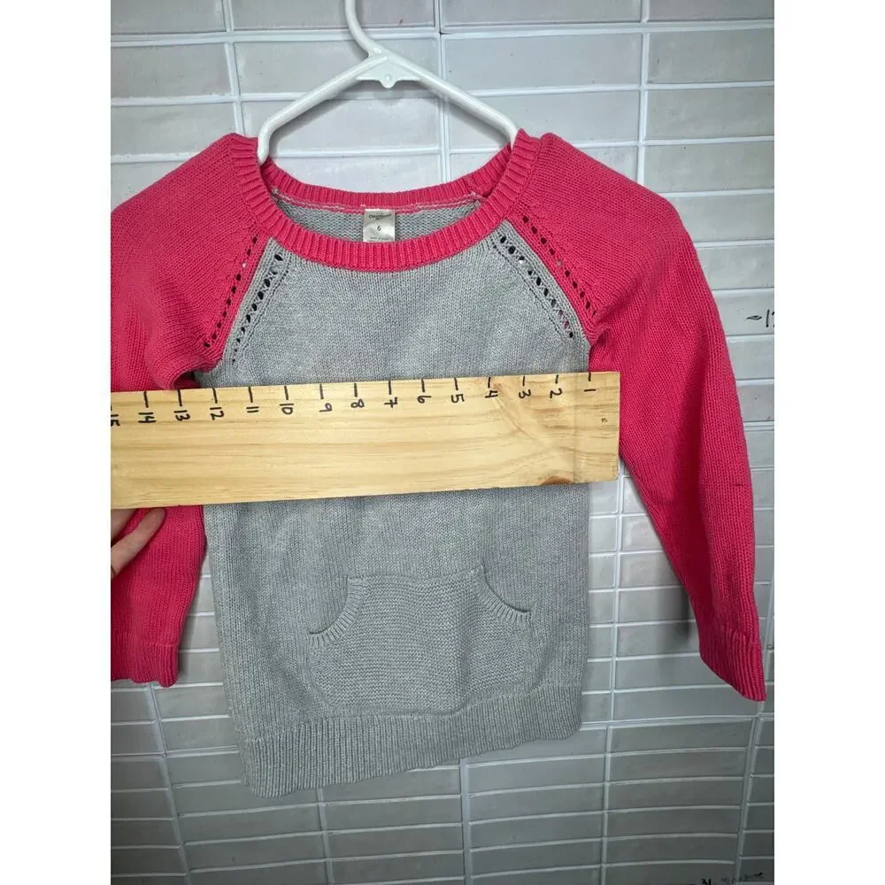 OshKosh B'gosh Sweater Kids Size 6 Gray & Dark Pink 100% Cotton Eyelet Stitching